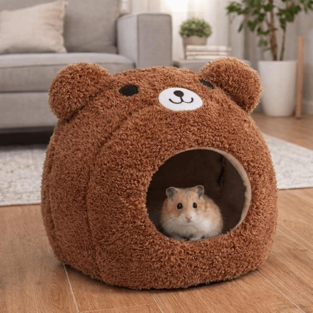Cute Cartoon Hamster Warm Nest Semi-enclosed Bear Shape Guinea Pig House Soft Hamster Cotton Nest for Small Animal