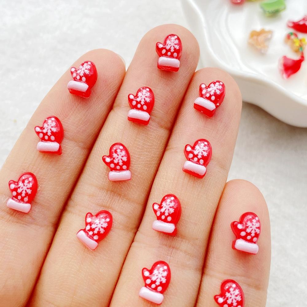 50pcs Resin Mini Cartoon Santa Claus Snowman Deer Bell Cane Christmas Tree Flat Back Nails Art Decor DIY Scrapbook Accessories