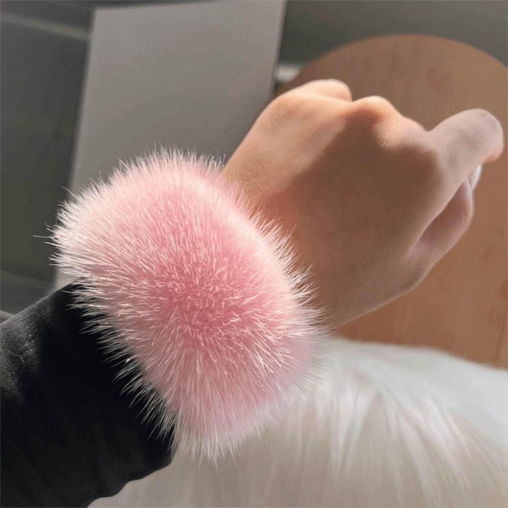 Fashion Cute Mink Fur Cuffs Warm Hand Arm Warmer Wristbands Accessories