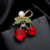 Crystal Cherry Brooch Red Strawberry Cute Fruit Pin Brooch Accessories