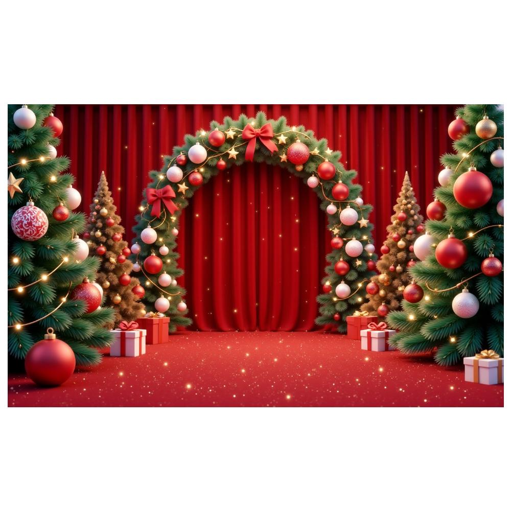 Christmas Ornament Festive Holiday Backdrop Winter Banner Red Theme Christmas Banner For Xmas Celebration Photo Shoot Indoor