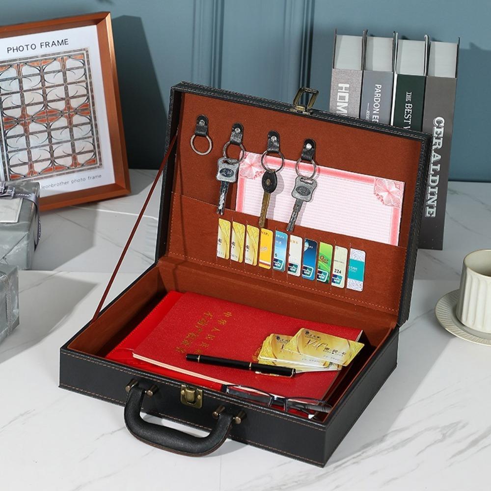 PU Leather Document Storage Box Handheld Men Suitcase Leisure Key Toolbox  Women Men