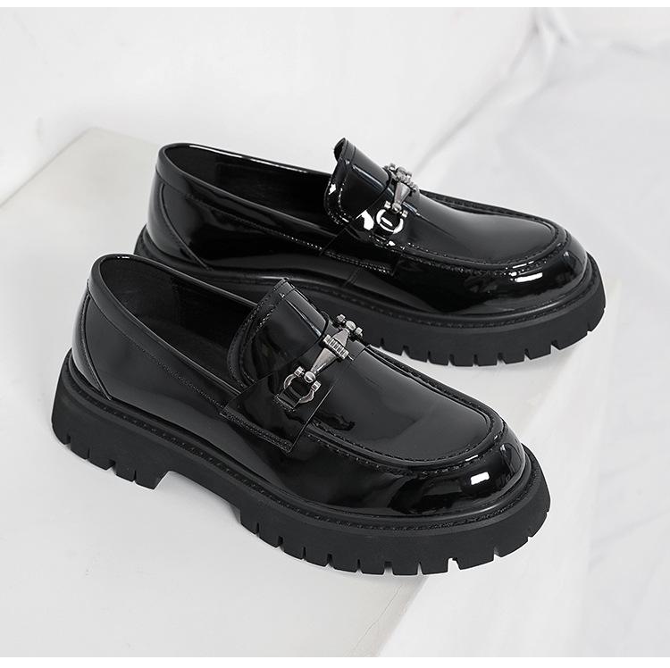 2025 Chunky Patent Leather Height-Boost Men's Loafers - Shiny, Thick-Soled, Trendy Hairstylist Shoes