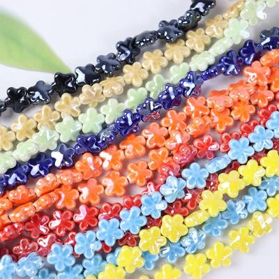 10pcs Handmade Craft Five-petaled Flower Bead Ceramic Fresh Color Ceramic Spacer Loose Beads DIY Accessories 3D