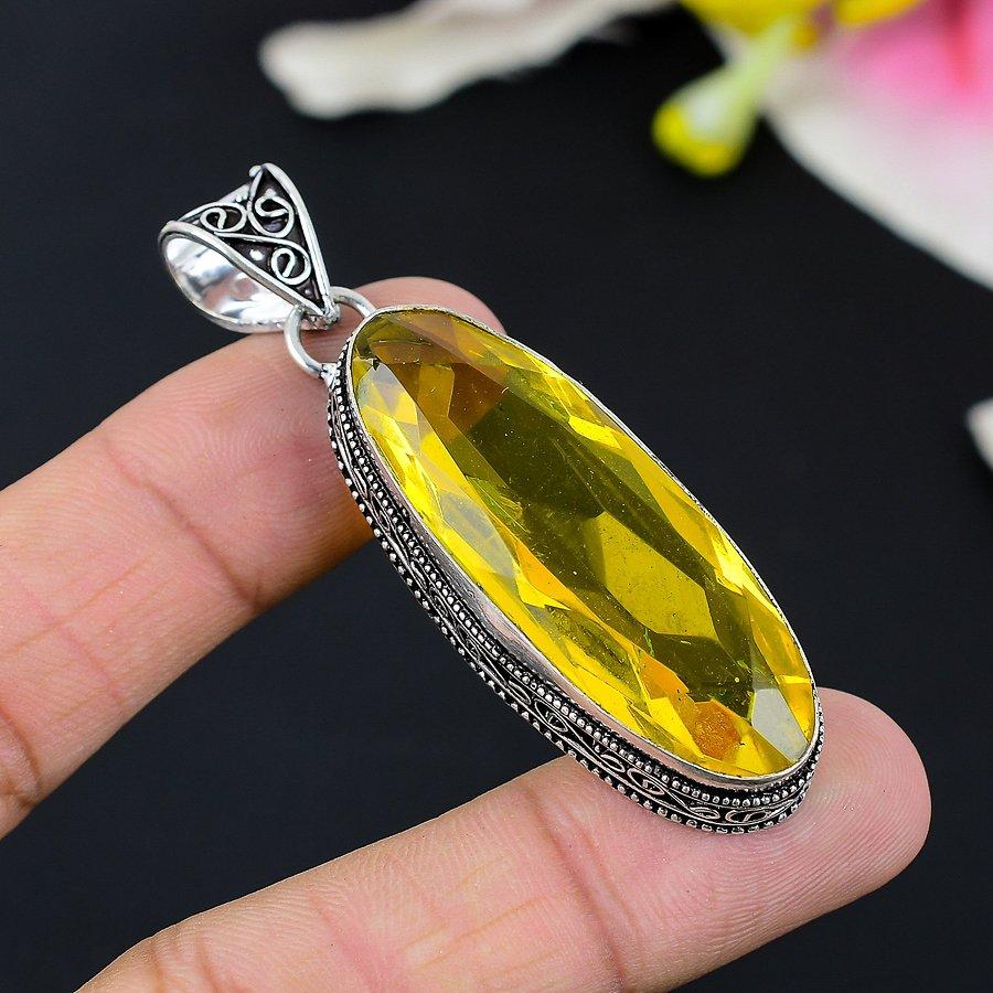 Citrine Gemstone Handmade 925 Sterling Silver Jewelry Pendant 2.13" KG-126