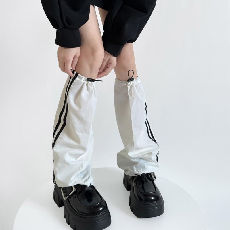 Modische Kordelzug Cargo Beinwärmer für Damen Harajuku Seitlich Doppelgestreift Baggy Beinabdeckungen Fußlose Socken Streetwear
