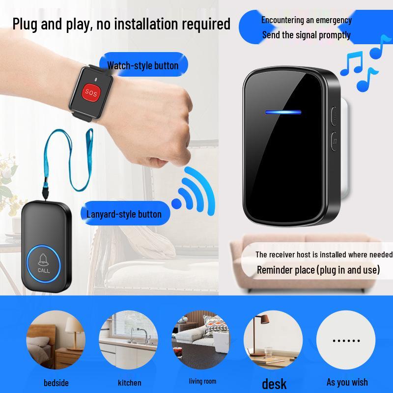 Fernbedienungsknopf für Senioren - Kabellose Türklingel & Armband für das Bett für die Fernkommunikation