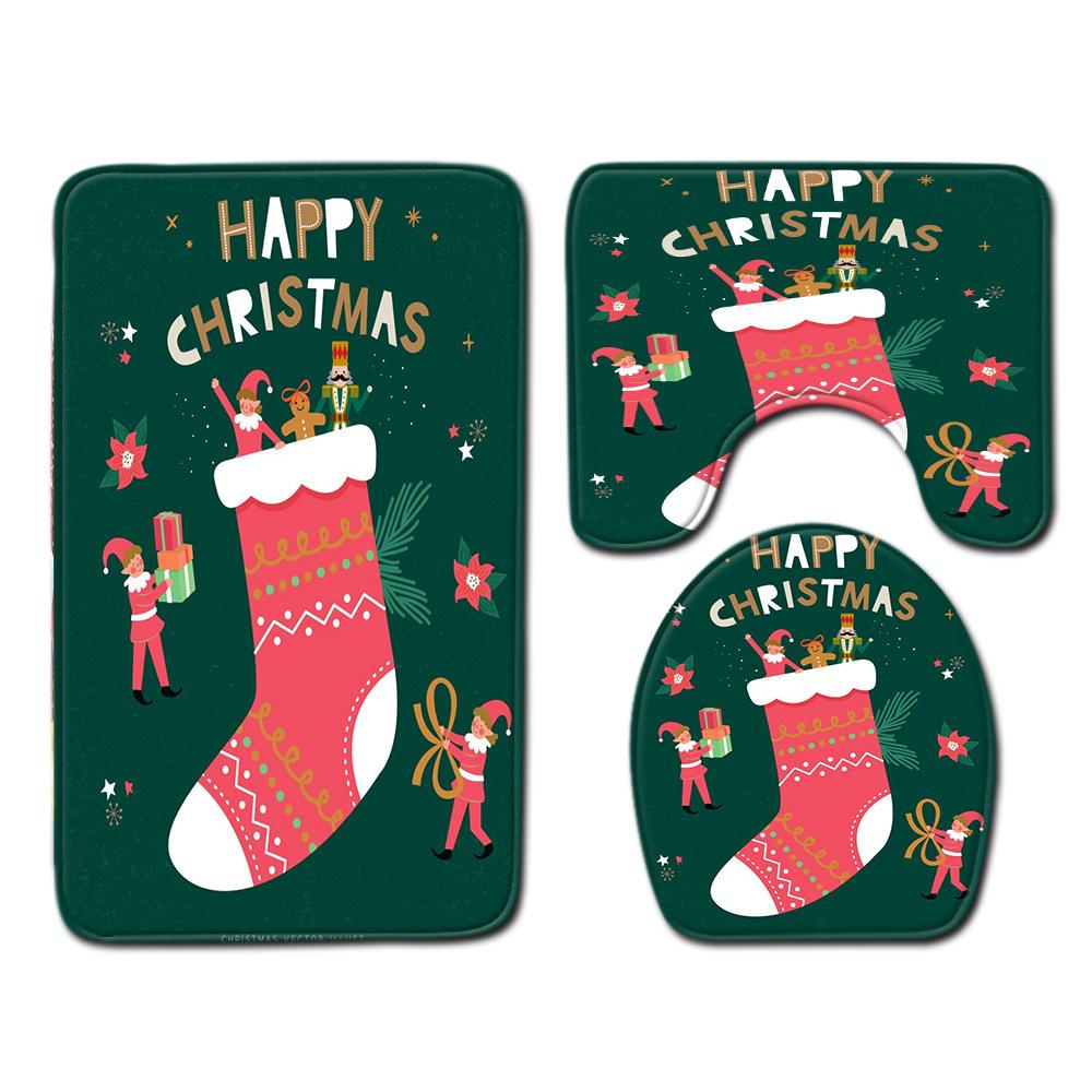 Christmas Toilet Three-Piece Floor Mat Bathroom Three-Piece Carpet Doormat
