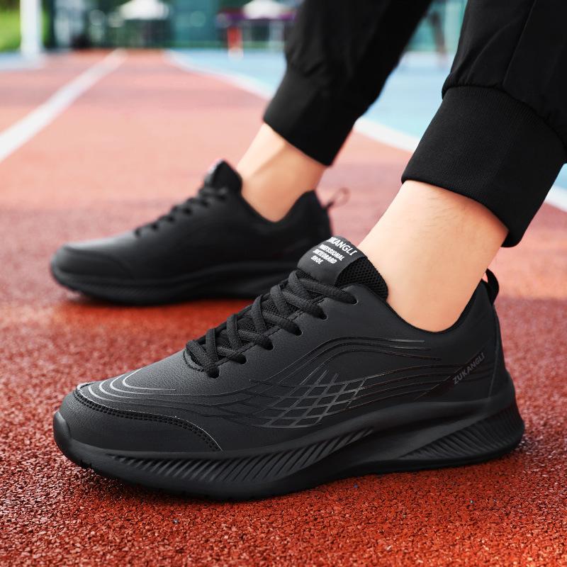 New Shoes Spring and Autumn Leather Waterproof Black Casual Running Shoes Shock-absorbing Lightweight Sports Shoes