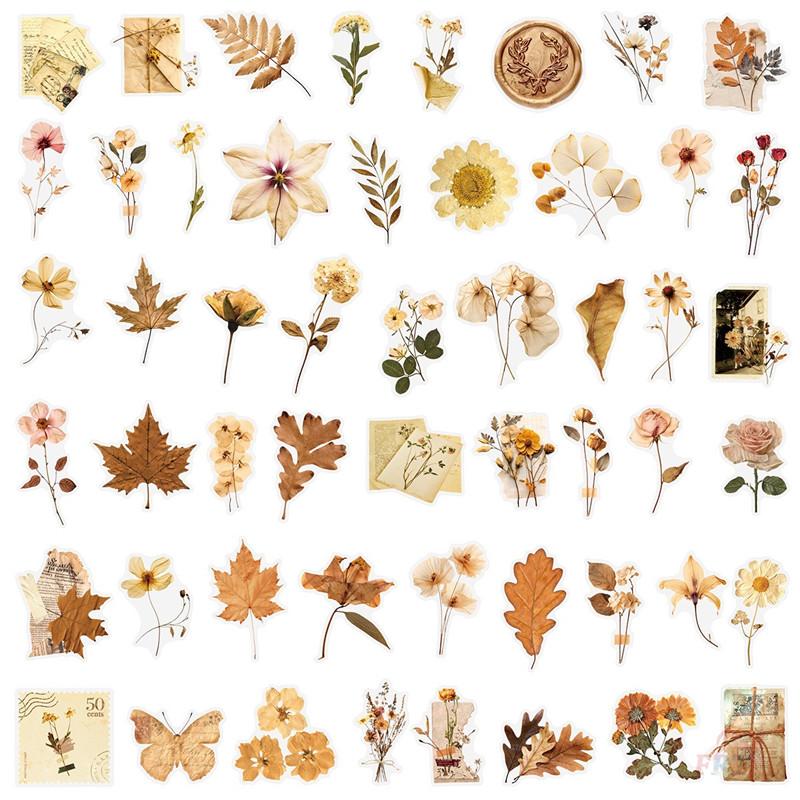 50Pcs/Set Wabi-sabi. Retro Flowers & Leaves PET Stickers Waterproof DIY Fashion Doodle Decals Stickers
