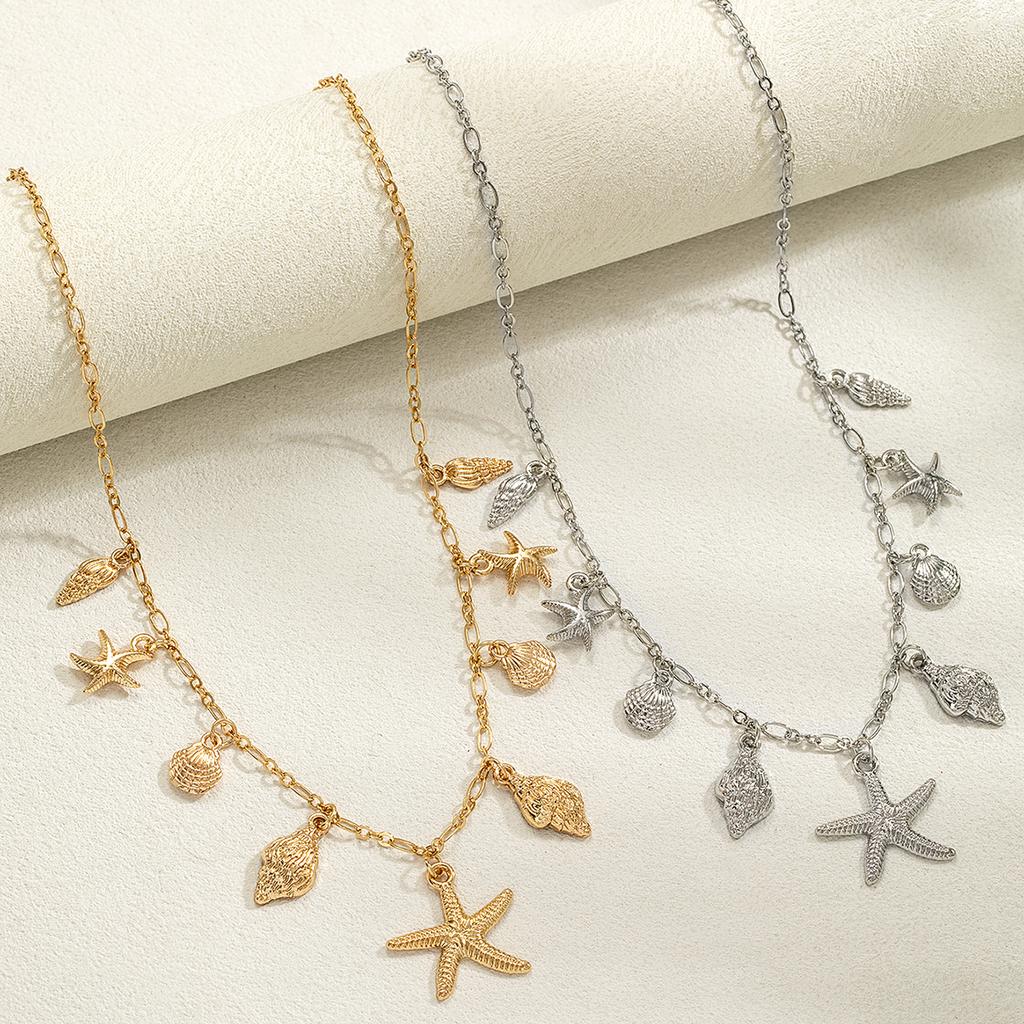 1 Piece of Women's Fashionable Pendant Necklace with Ocean Style, Shell, Starfish, Multiple Pendants, Tassel Necklace