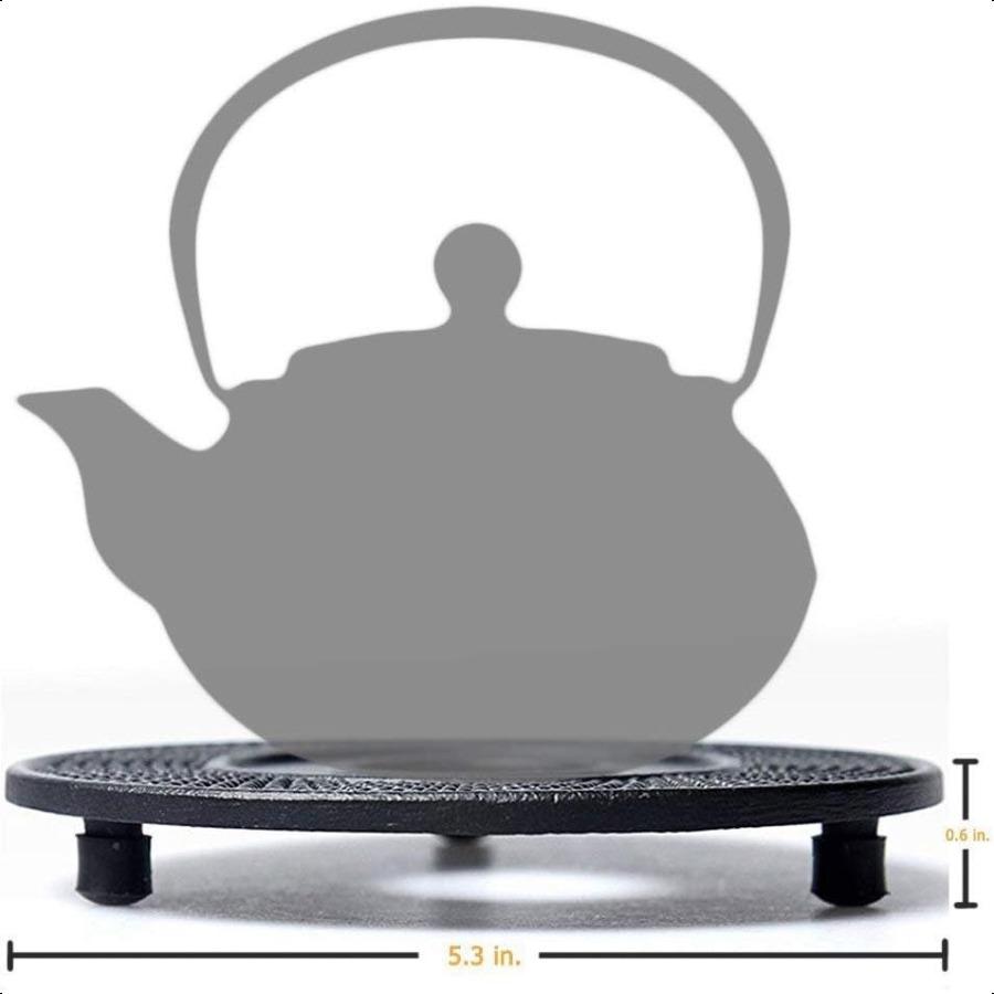 Cast Iron Mat with Rubber Pegs Feet for Japanese Tea Kettle Cast Iron Teapot Black Trivet 5.3in