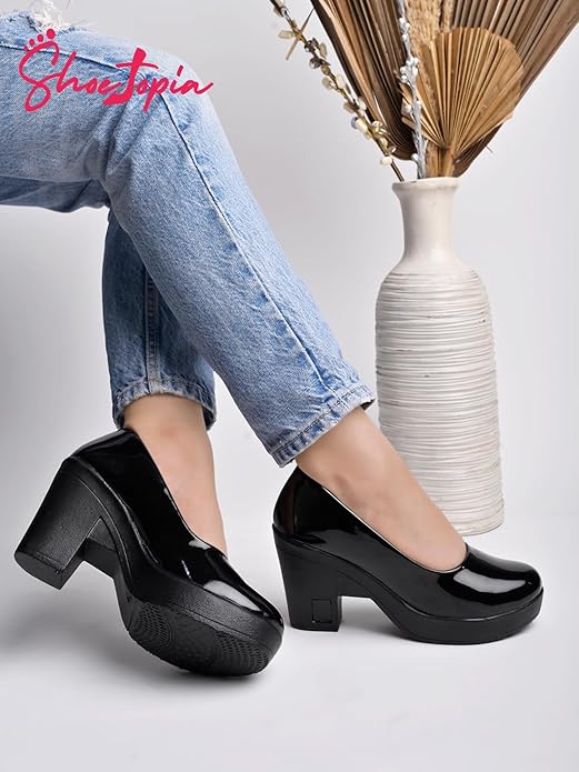 Sheotopia Женские стильные мюли на низком каблуке | Удобные закрытые лоферы без застежки для офиса и повседневной носки EU36 : 21.5CM