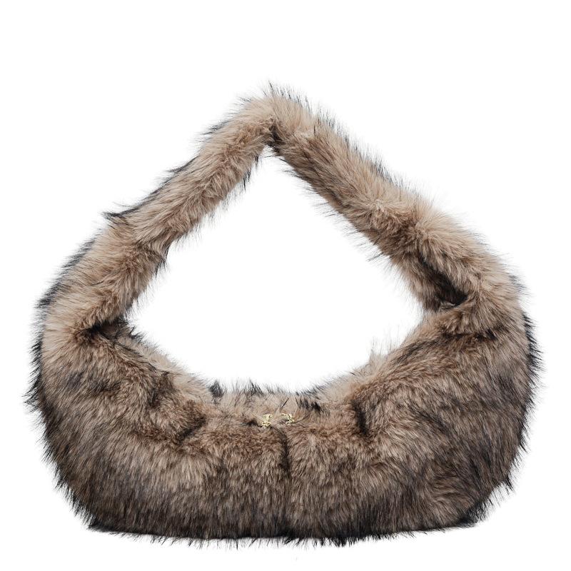 

Fashion niche winter plush bag women s high-end sense large capacity shoulder armpit bag lazy wind handbag хакі
