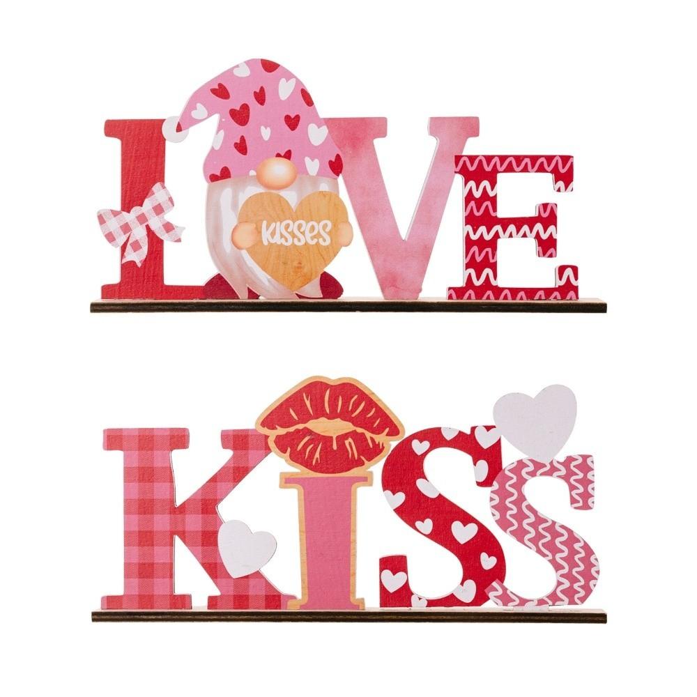 LOVE KISS Valentine Day Wooden Decorations Wooden Art Craft Wooden Letter Ornaments Office