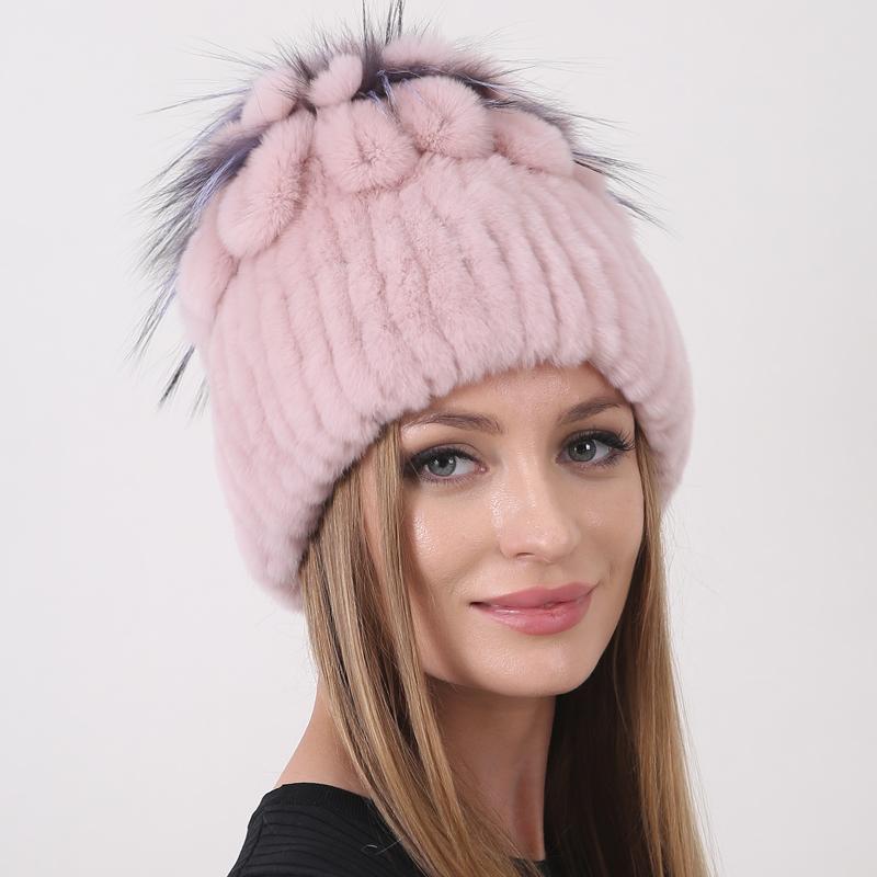 Ny vinter ekte kaninpels lue dame 100 % ekte ekte Rex kanin lue God elastisk strikket Rex kaninpels caps