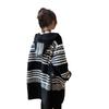 Retro Hooded Sweater Jacket Women's Lazy Style High-end Sense Medium and Long Design Sense Contrasting Color Striped Knitted Cardigan