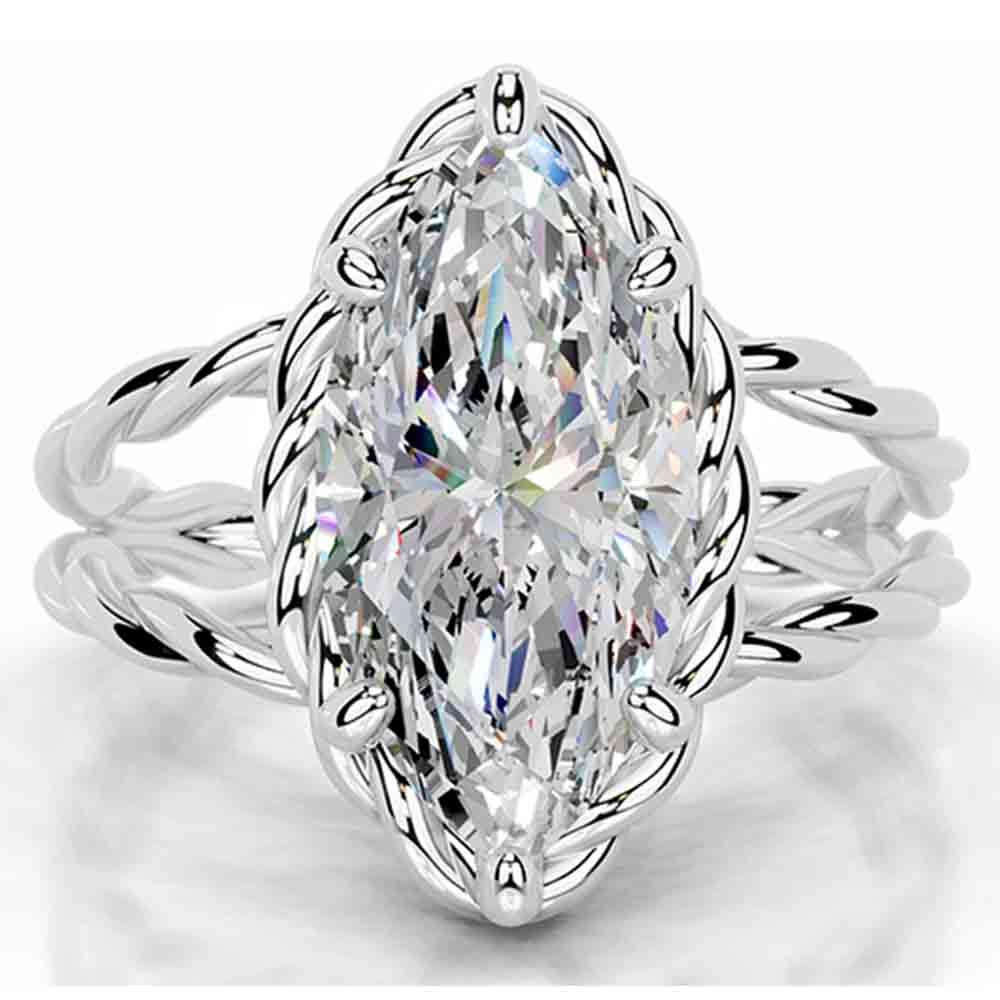 WUIHA Vintage 925 Sterling Silver 4 CT Emerald Cut D Color GRA Real Moissanite Split Shank Twisted Solitare Ring Fine Jewelry