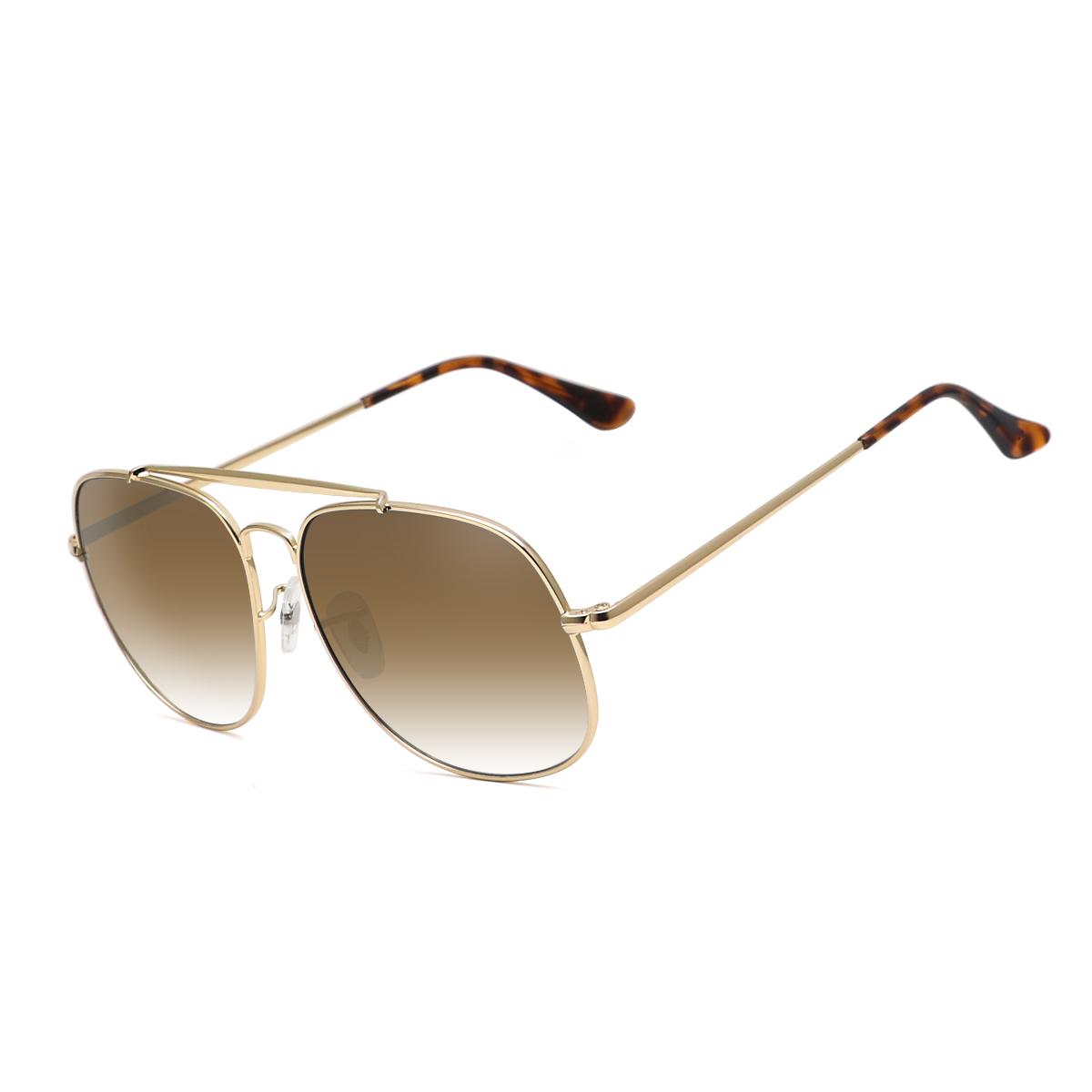 Customized UV400 Sun Glasses Fashion Metal Sunglasses with Double Bridge Gold and Gray Frame Made of Alloy