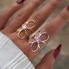 Uself Trendy Stainless Steel Metal Flower Adjustable Fashion Finger Ring Rust Proof Attractive Daily Zircon Accessories Gift