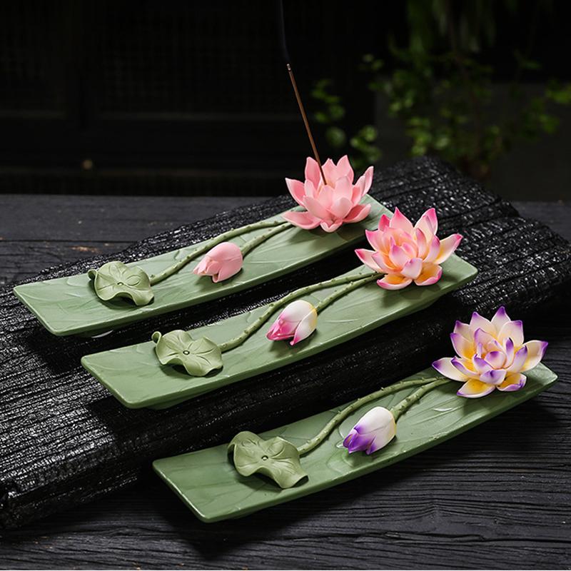 Ceramic Lotus Incense Stick Holder Household Zen Lotus Ceramics Incense Burner Ceramic Handicrafts Home Ornaments (NO Incense)