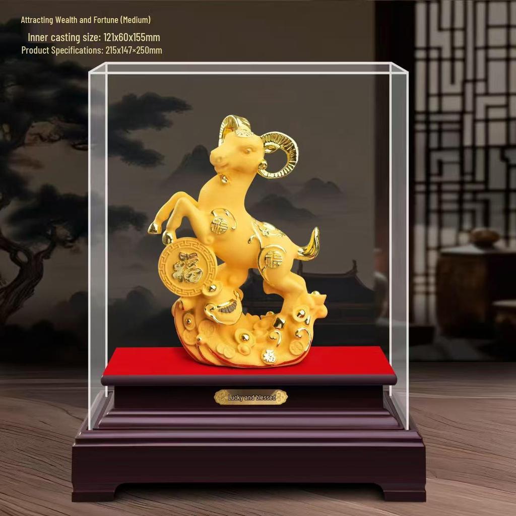 Golden Sheep Feng Shui Figurine for Prosperity - Three Sheep Zodiac Wealth Attracting Gift