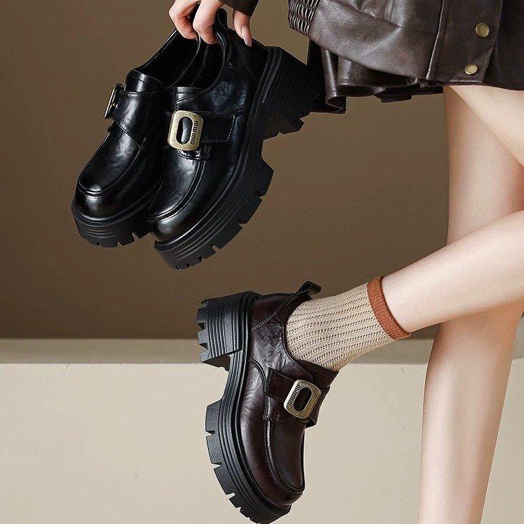 Thick-soled Heightening British Style Loafers Women's 2025 Autumn New Black Small Leather Shoes with Skirts Mary Jane Single Shoes