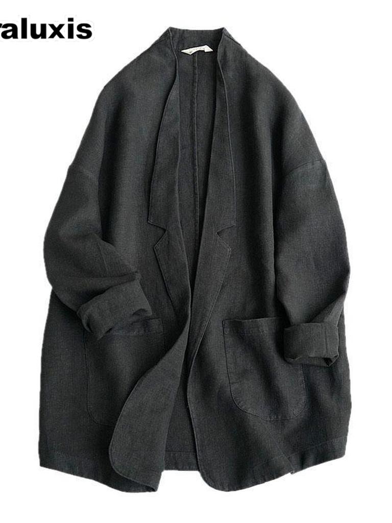 Oversized Women's Fashion Casual Blazer Jacket Pure Desire Cotton Linen Outerwear Long Sleeve Top for Women