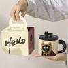 Adorabile Tazza Gatto con Coperchio - Tazza da Caffè in Ceramica per Regalo d'Ufficio per Ragazze