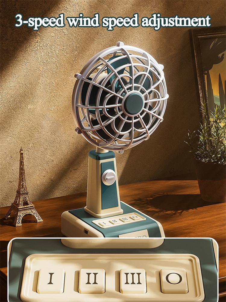 Retro Desk Fan Mini Portable Fan,3 Speeds Quiet Tabletop Fan Manually Adjustable Pitch Angle Standing Fans for Room Home