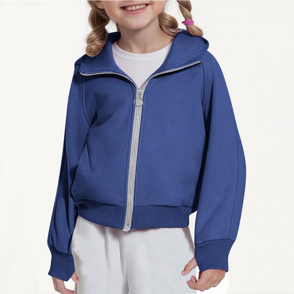 Children's Fashion Solid Color Long Sleeved Hooded Sweatshirt, Girls' Hoodie Jacket