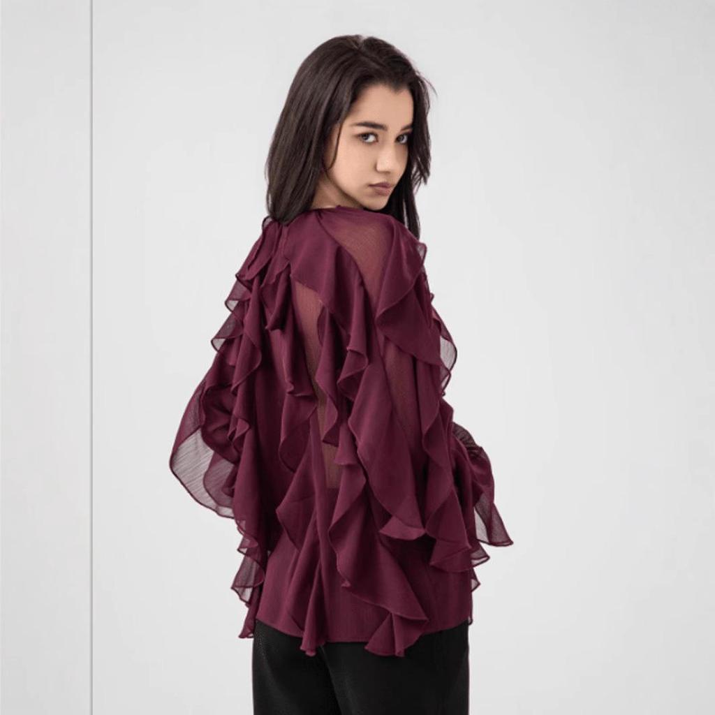 European and American V-Neck Layered Long-Sleeve Women's Spring/Summer Pullover Shirt