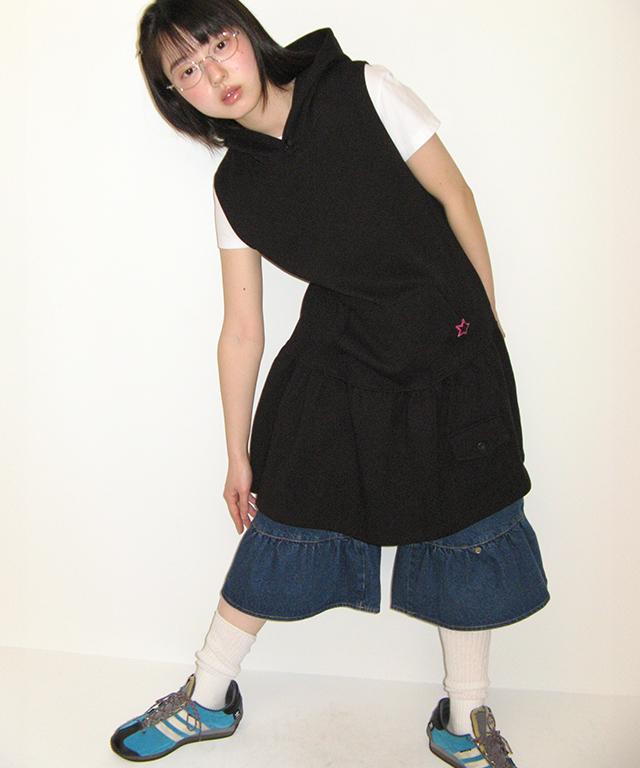 RONRON Layered Sleeveless Hoodie Dress Black