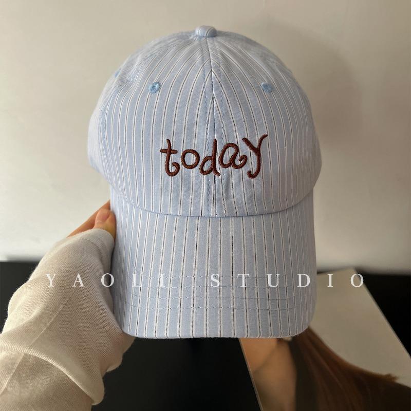 YaI vintage striped today embroidered baseball cap children shading big head circumference showing face small peaked cap men