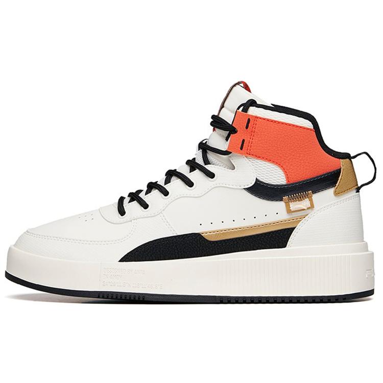 New Anta Life Collection Cushioning Wear Resistant High Top Skateboard Shoes Men's White Black Orange 912138011-4