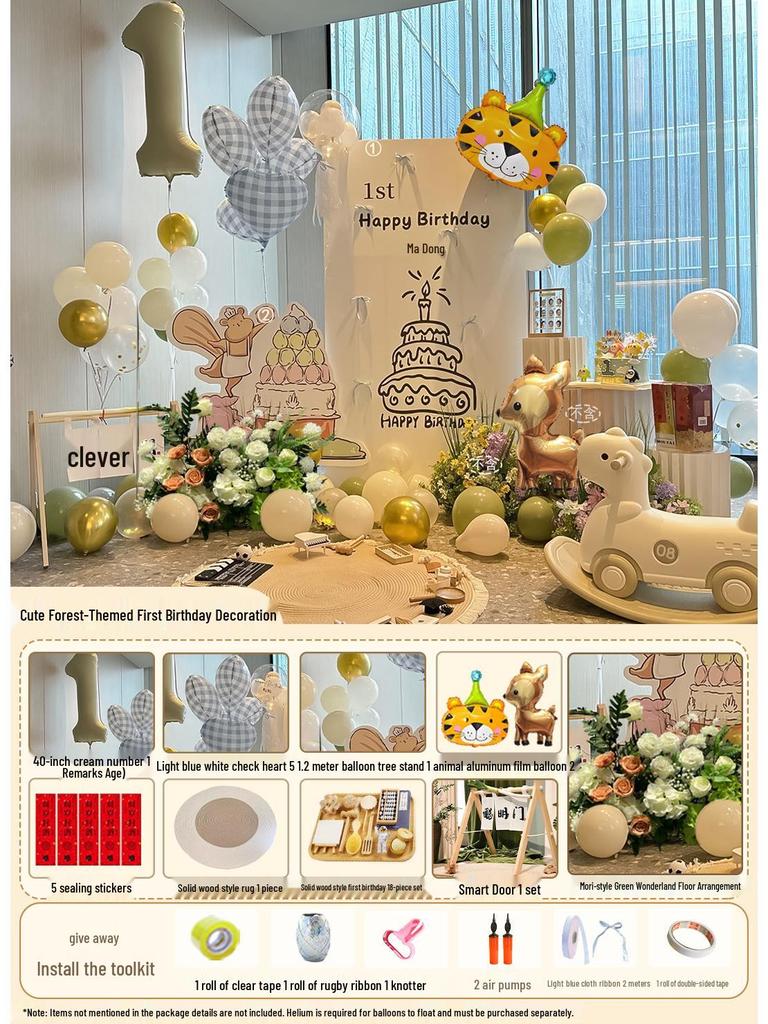 Korean Style First Birthday Decoration Set: Baby's 1st Year Balloon Backdrop