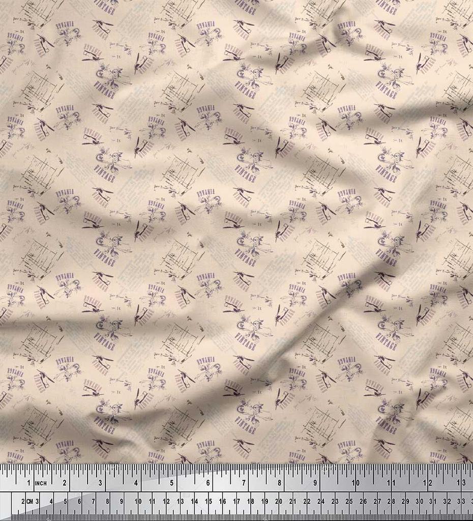 Soimoi Bílá bavlněná voile tkanina Letter & Pen Vintage Printed Craft Fabric v metrech 56 palců