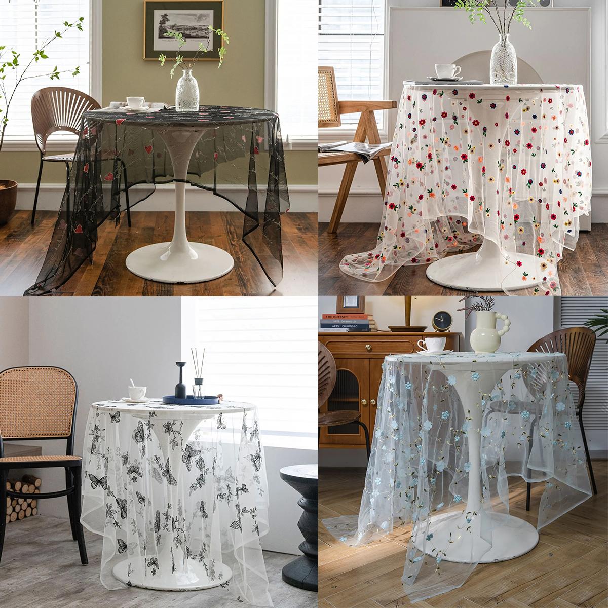 

INS Picnic Cloth Korean Style Flower Floral Tablecloth Retro Lace Table Cloth White Round Table Cover Wedding Party Decor Cloth 100x150cm