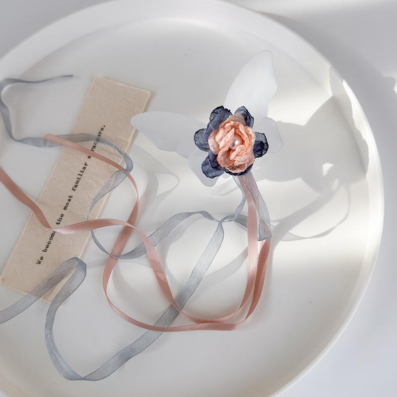 

Заколка для волос Super Fairy с цветком и бабочкой среднего качества, хвостик, заколка для волос на затылке, лента с высоким прикосновением, аксессуары для волос для девочек