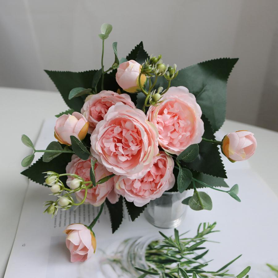 Silk Rose Artificial Flowers Peony Outdoor Garden Wedding Wreath Bridal Bouquet Valentine's Decora Home Room Table Gift box Prop