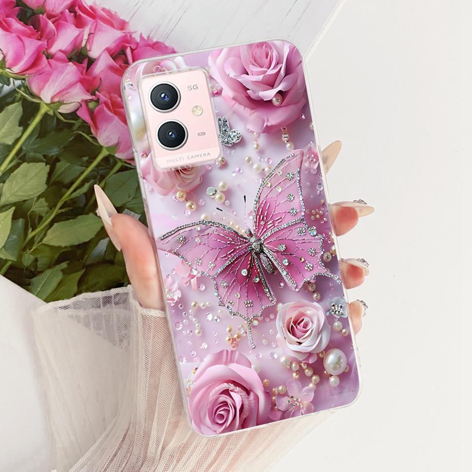 For Vivo Y33s Y55s Y55 Y75 Y21 Y21s Y21G Y21E Y21A Phone Case Floral Butterfly Bow Cat Dragon Bumper Soft Clear Silicone Cover