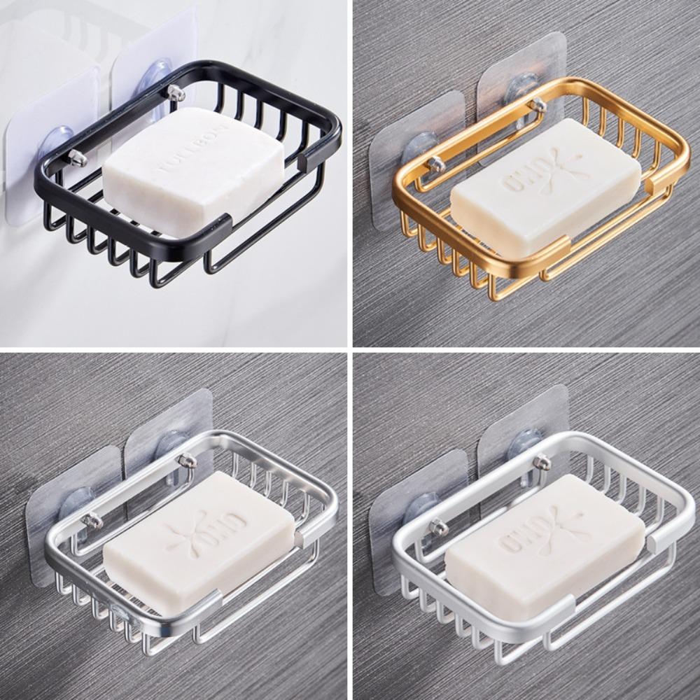 Quality Wall Mounted Soap Dish Self-adhesive Drill Free Soap Box Hollow Type Aluminum Metal Soap Holder Bathroom