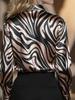Elegant Zebra Print Satin Shirt - Long Sleeve, Seasonal Women's Fashion