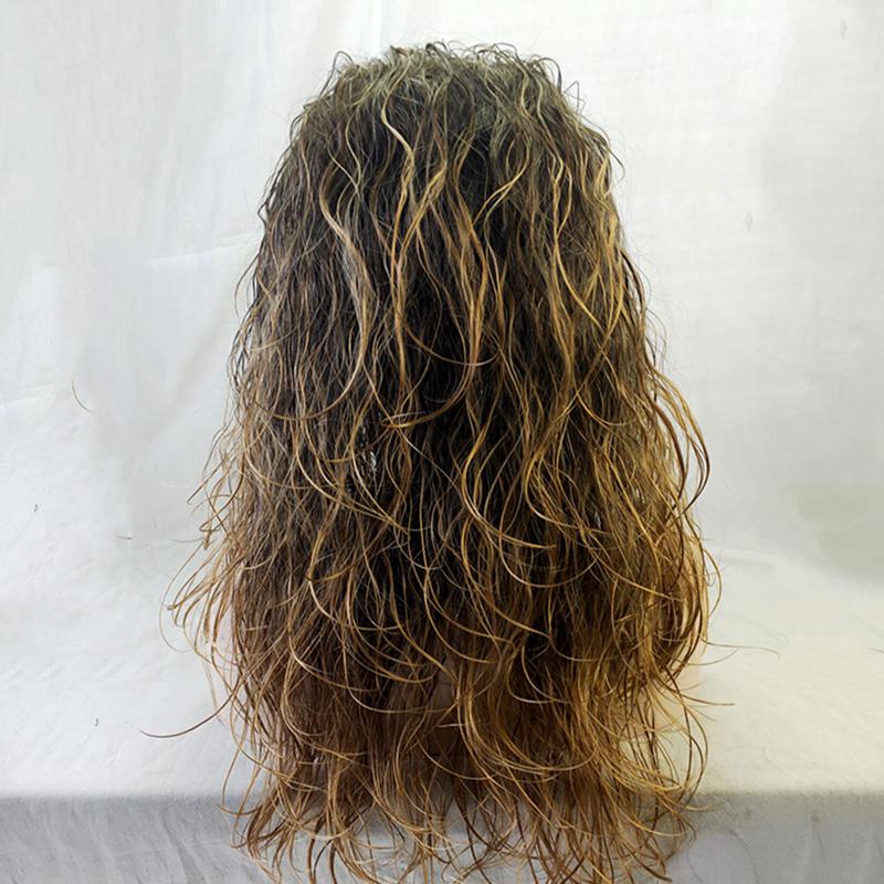 Braune Perücken für Männer Synthetische Perücke Wellig Mittelscheitel Perücke Lang Ombre Dunkelbraun Synthetisches Haar Halloween Party Cosplay Perücken