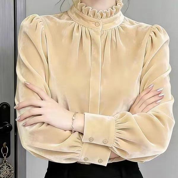 

Elegant Women s Velvet Long Sleeve Shirt - Spring/Autumn 2026 Collection XL (for 115-130 jin) бежевый
