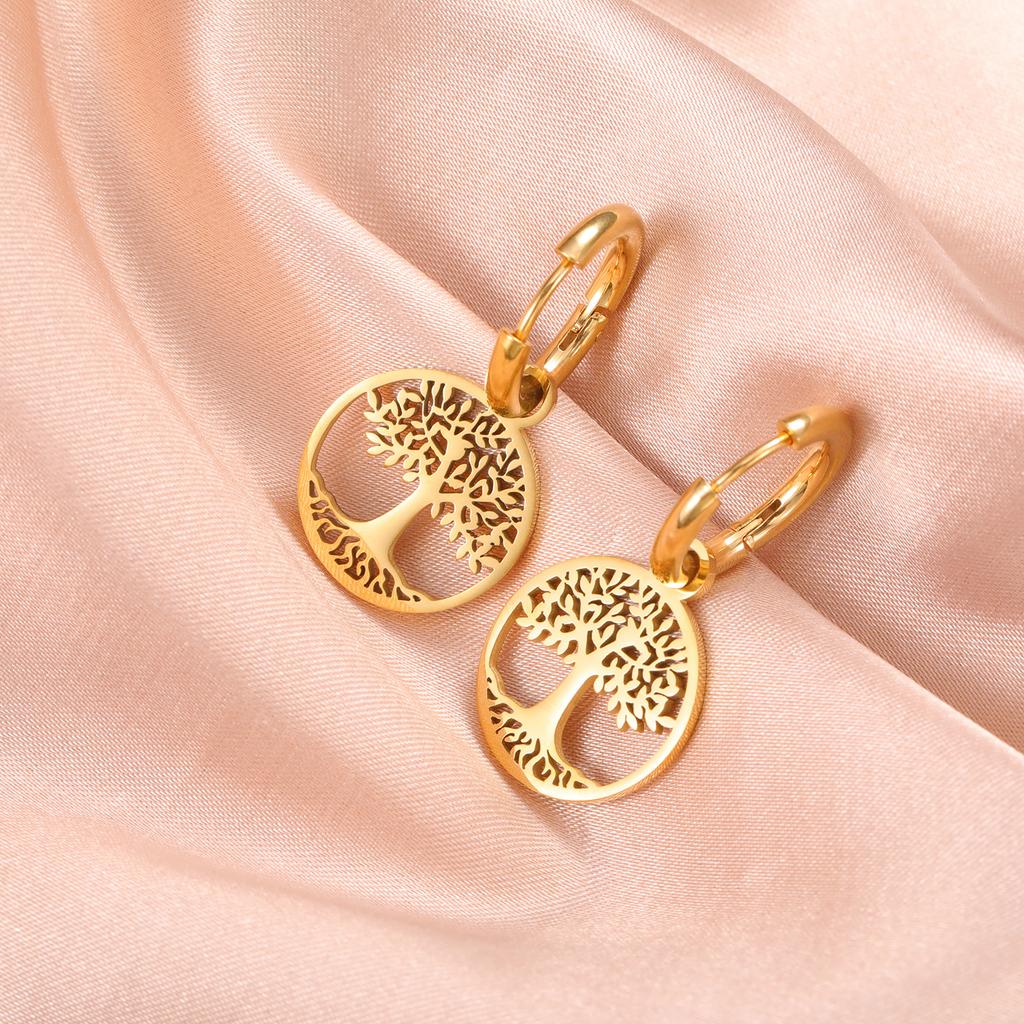 LIKGREAT Fashion 2026 Trend Tree of Life Earrings Silver Color Ear Hoops for Women Vintage Drop Earring Jewelry Amulet Gift