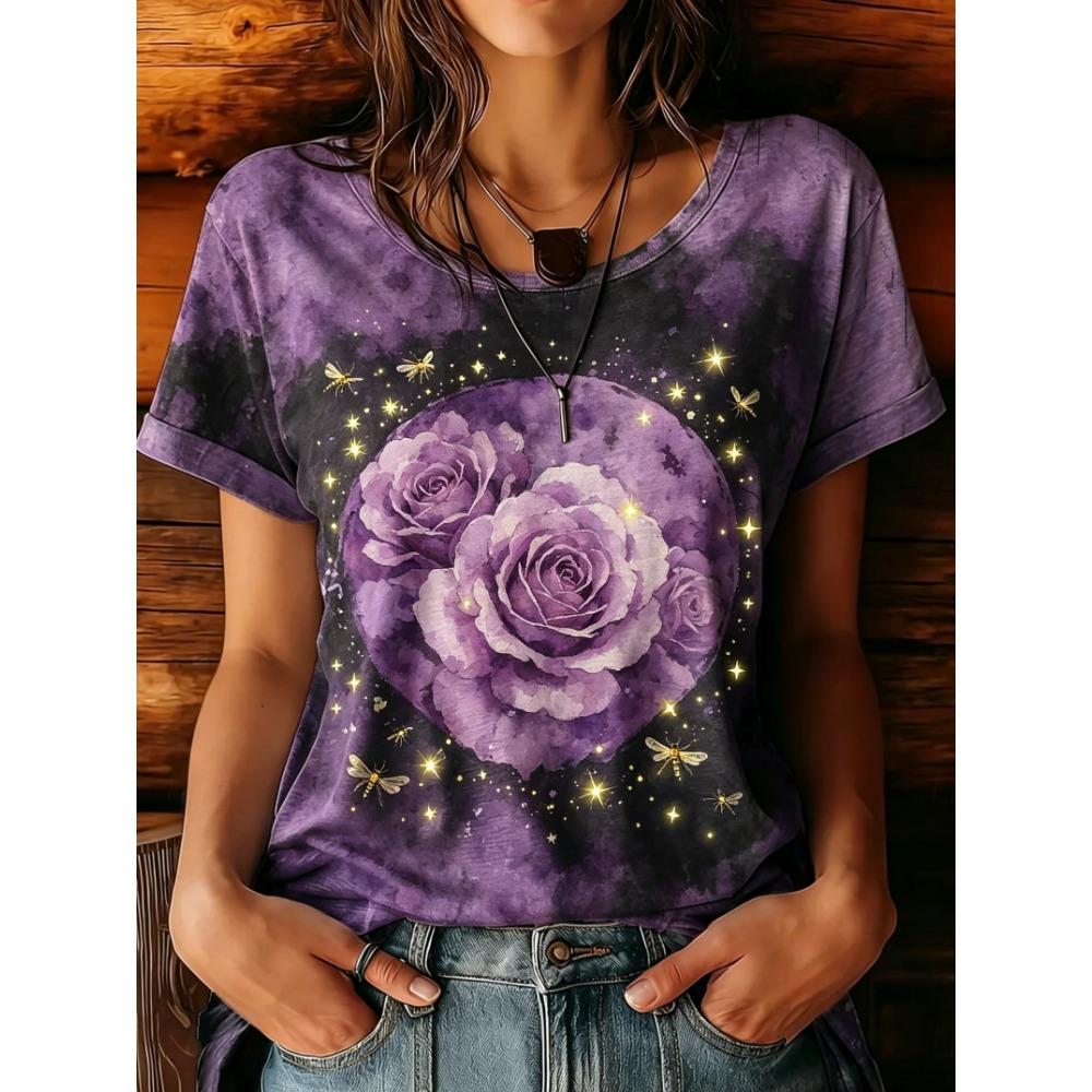 Women's Yellow Tie-Dye Sunflower Butterfly Print Round Neck T-Shirt Short Sleeve Casual Tops for Spring Summer