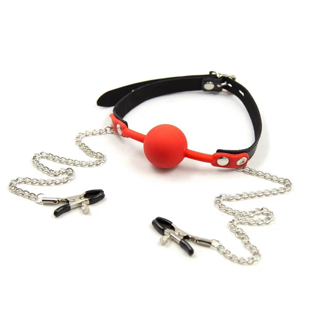 SM Erotic Gag Ball Set: Nipple Clamps, Restraints, Muzzle Training Tools for Men and Women