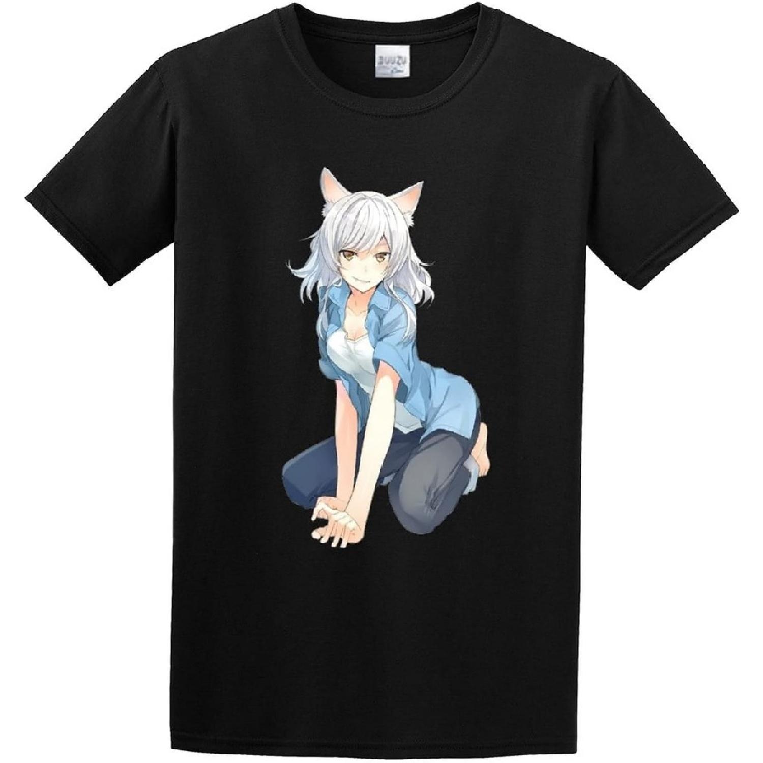 Bakemonogatari Hanekawa Tsubasa Unisex 100% Cotton Short-Sleeve T-Shirts Black S
