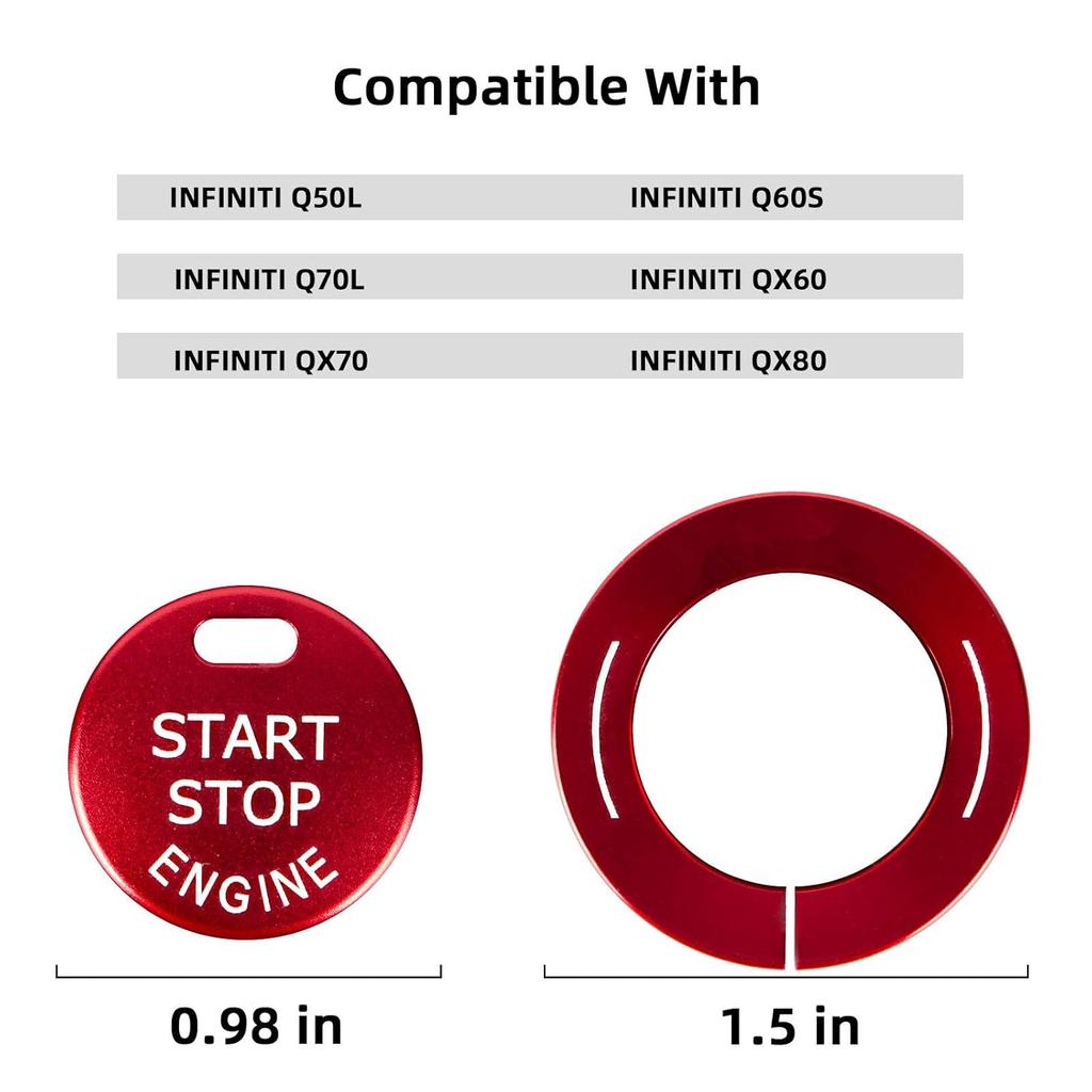 Engine Push Start Stop Button Cover for Infiniti Q50L QX50 Q50 QX56 Q60 QX70 Q70L QX80 QX30, Ignition Button Decoration Trim & Ring Protector
